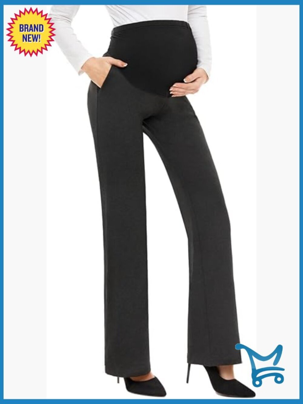 Maternity Bootcut Dress Pants with Pockets Over-Belly Work Pants 3 Lengths